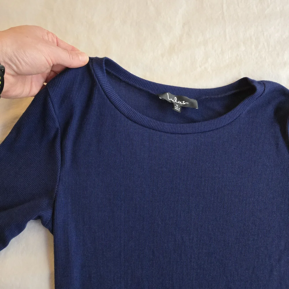 Lulus Connelly Navy Blue Ribbed Long Sleeve Bodycon Midi Dress - Picture 10 of 13